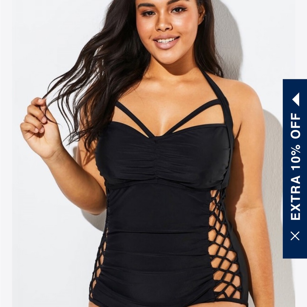 Black Strappy One-Piece Swimsuit